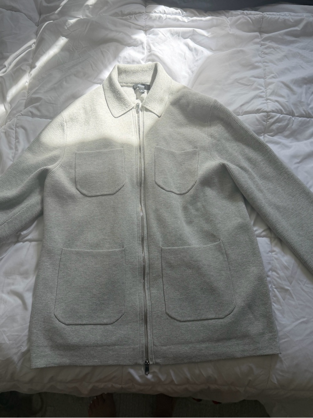 Reiss Light Gray Knit Zip Cardigan